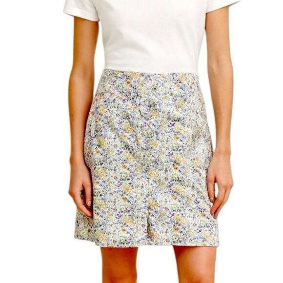 J. Jill Skirt Cream Blue Multi Floral Live-in-Chino Casual Pockets Size 14 Plus - Picture 12 of 12
